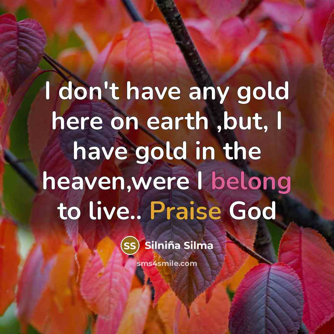 “I don't have any gold here on earth ,but, I have gold in the heaven,were I belong to live.. Praise God” quote by Silniña Silma