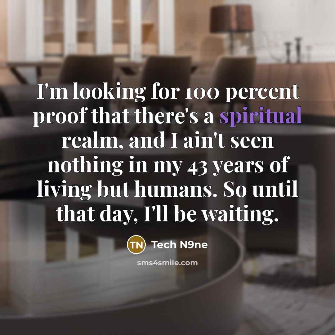 “I'm looking for 100 percent proof that there's a spiritual…” quote by Tech N9ne