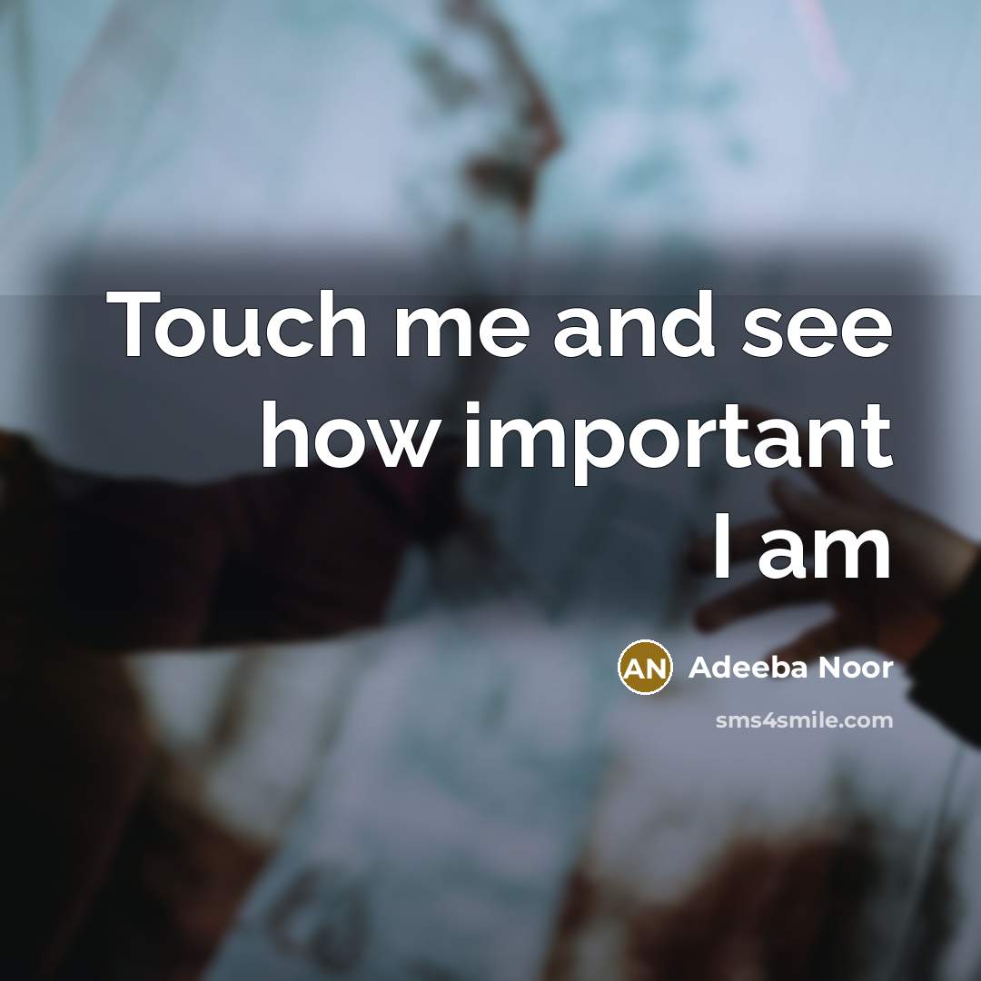 “Touch me and see how important I am” quote by Adeeba Noor
