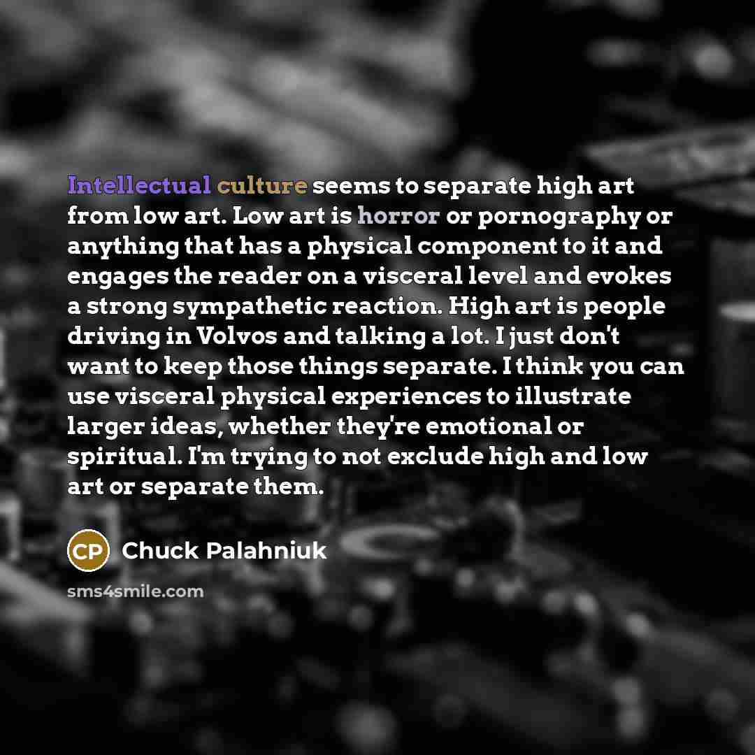 “Intellectual culture seems to separate high art from low art.…” quote by Chuck Palahniuk