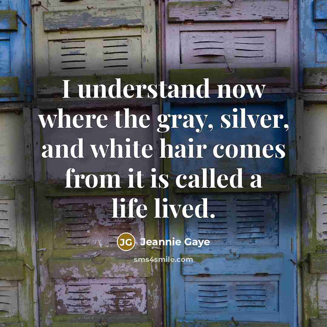 “I understand now where the gray, silver, and white hair comes from it is called a life lived.” quote by Jeannie Gaye