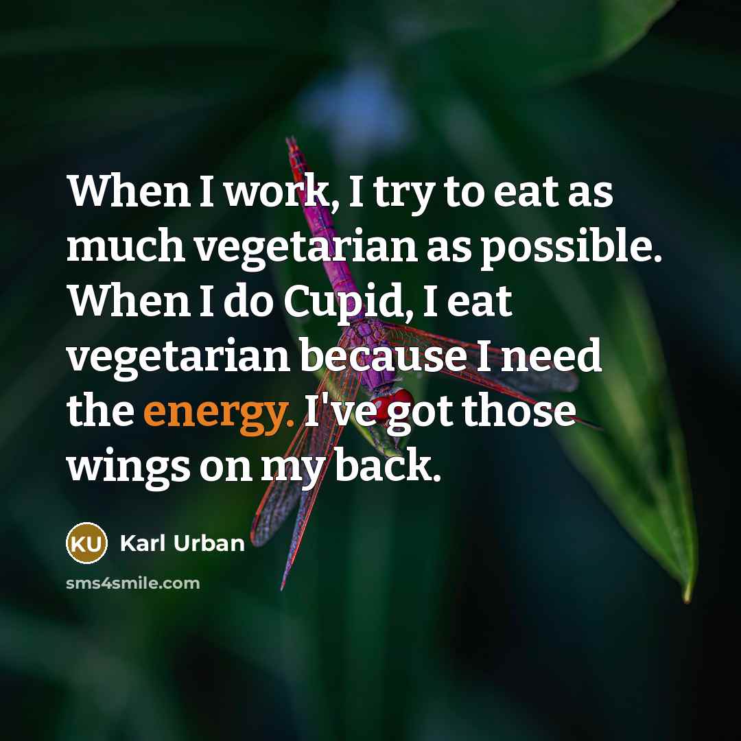 “When I work, I try to eat as much vegetarian…” quote by Karl Urban