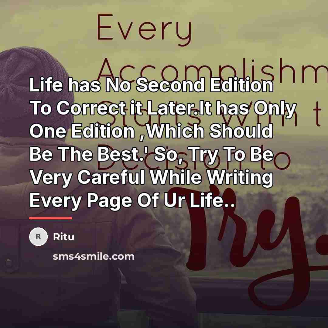“Life has No Second Edition To Correct it Later.It has…” quote by Ritu