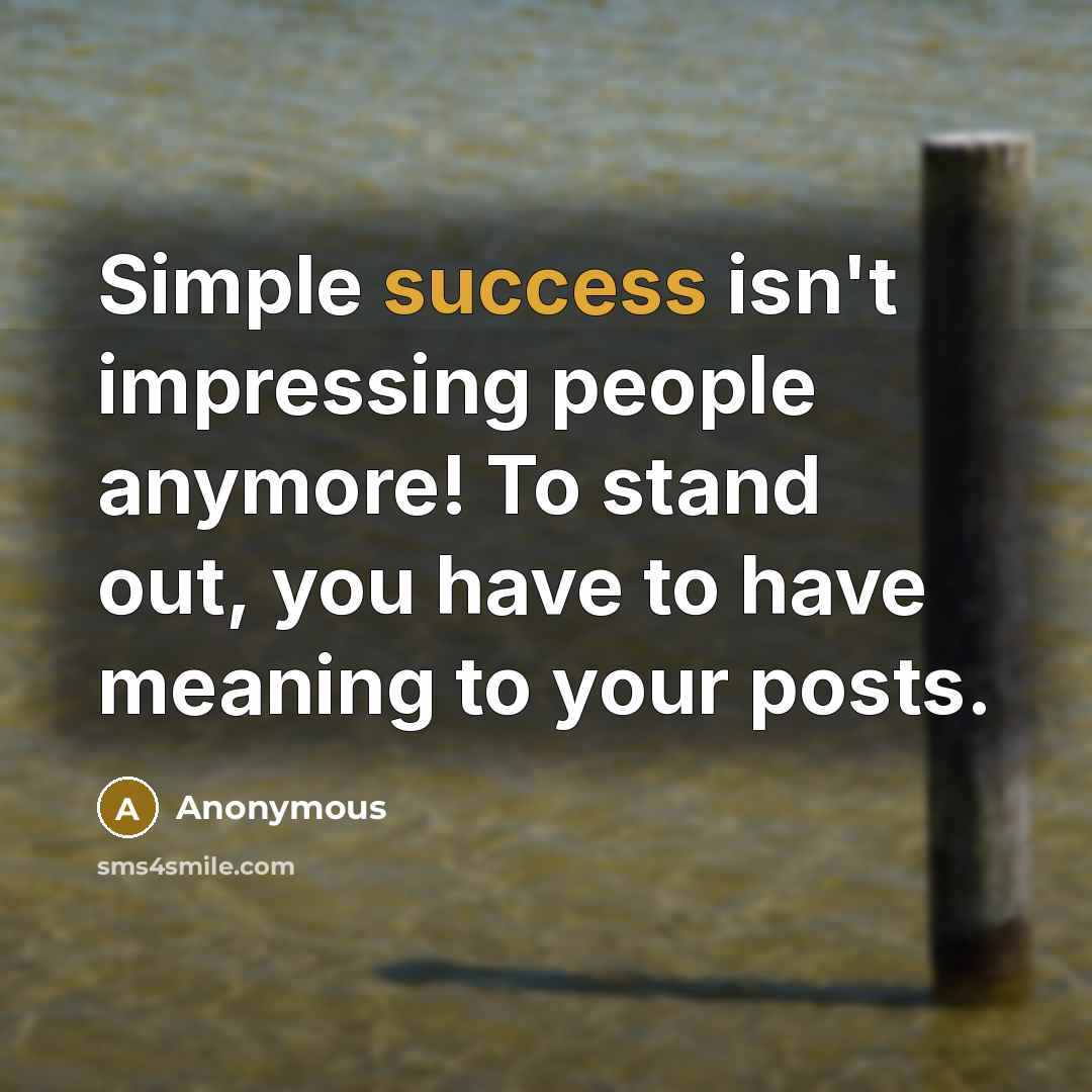 “Simple success isn't impressing people anymore! To stand out, you have to have meaning to your posts.” quote by Anonymous