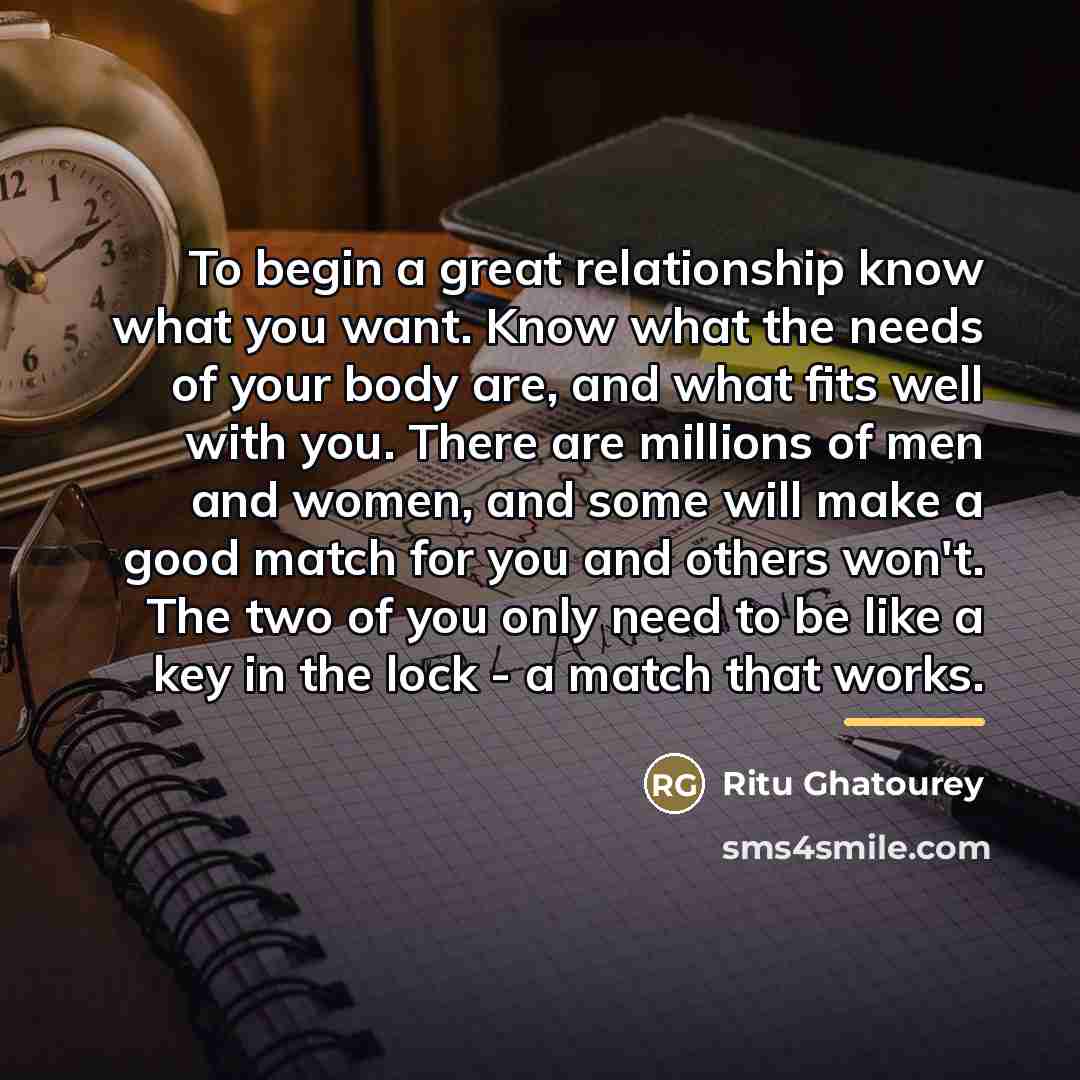 “To begin a great relationship know what you want. Know…” quote by Ritu Ghatourey
