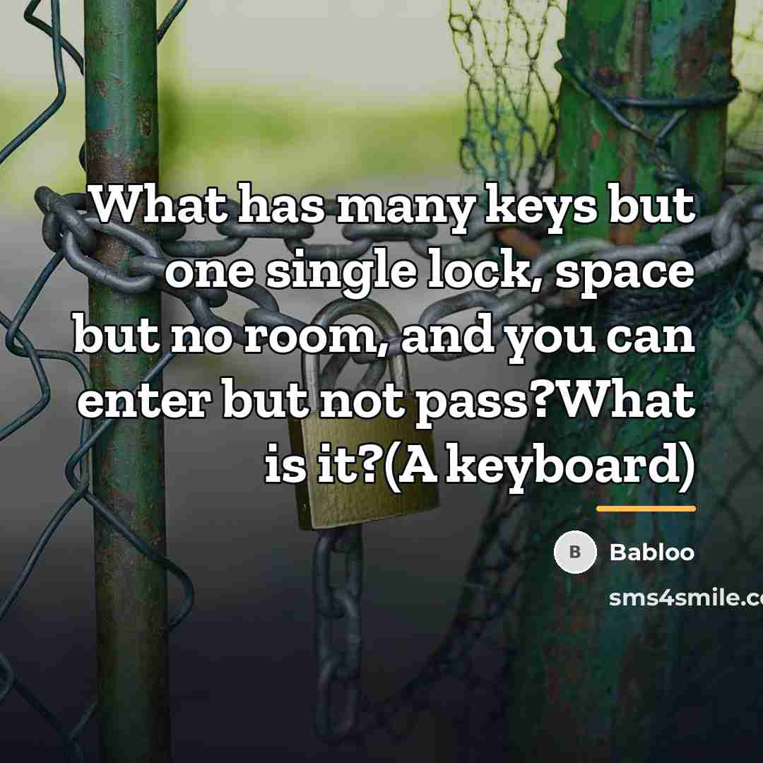 “What has many keys but one single lock, space but…” quote by Babloo