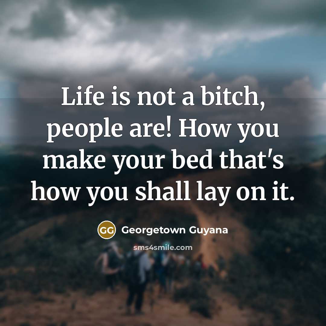 “Life is not a bitch, people are! How you make your bed that's how you shall lay on it.” quote by Georgetown Guyana