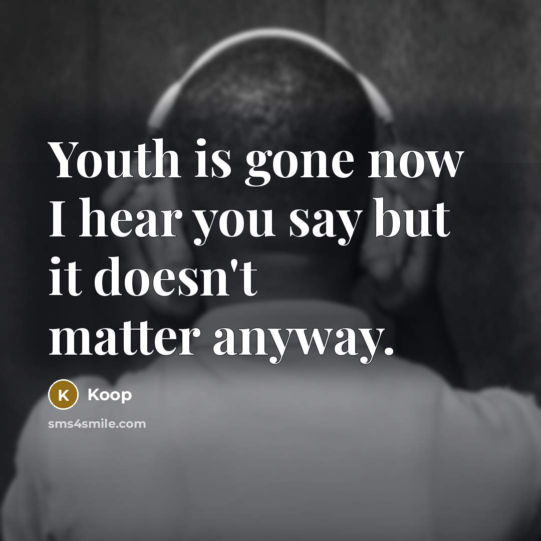 “Youth is gone now I hear you say but it doesn't matter anyway.” quote by Koop