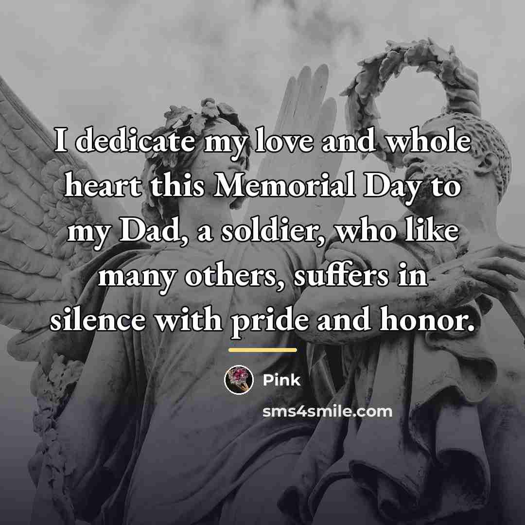 “I dedicate my love and whole heart this Memorial Day…” quote by Pink