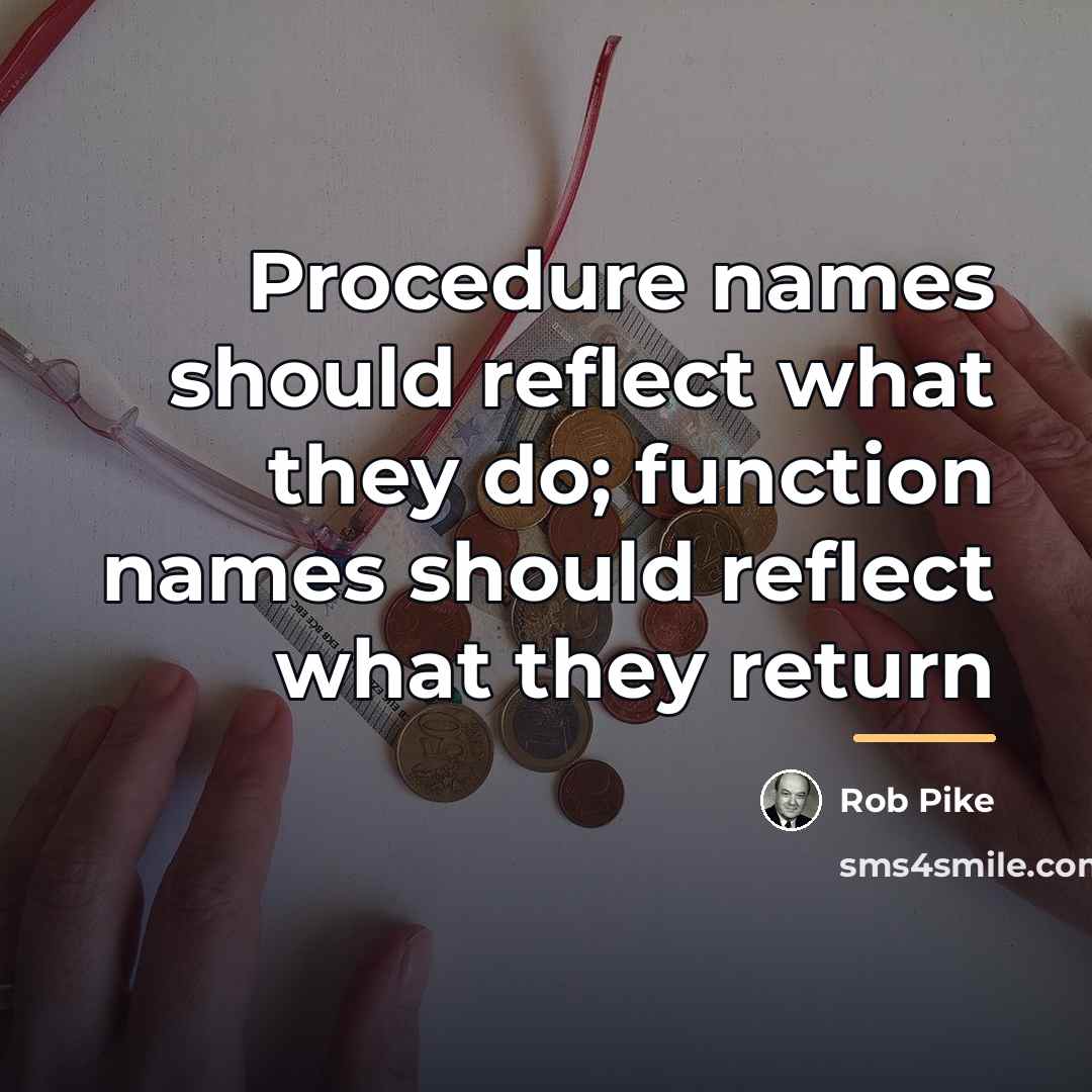 “Procedure names should reflect what they do; function names should…” quote by Rob Pike