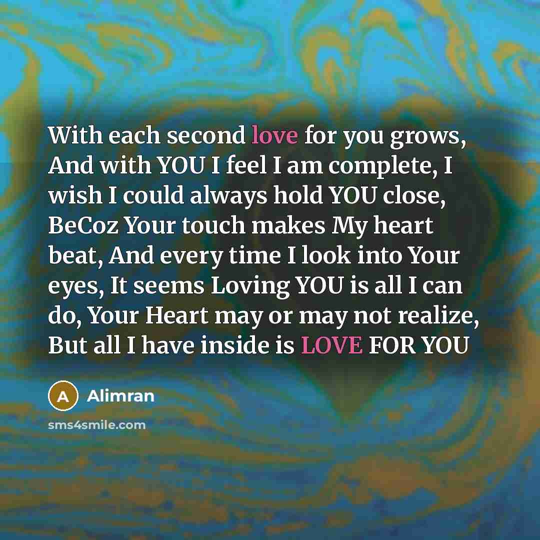 “With each second love for you grows, And with YOU…” quote by Alimran