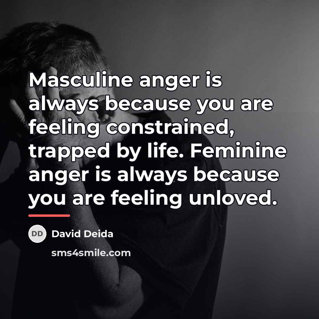 “Masculine anger is always because you are feeling constrained, trapped…” quote by David Deida