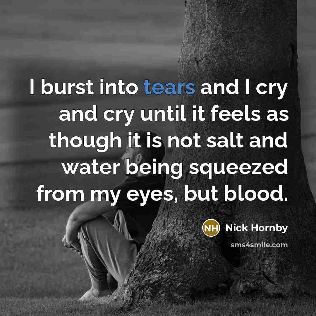 “I burst into tears and I cry and cry until…” quote by Nick Hornby