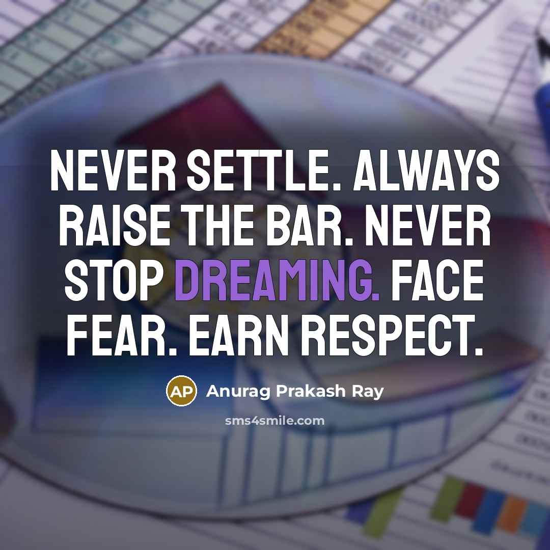 “Never settle. Always raise the bar. Never stop dreaming. Face…” quote by Anurag Prakash Ray