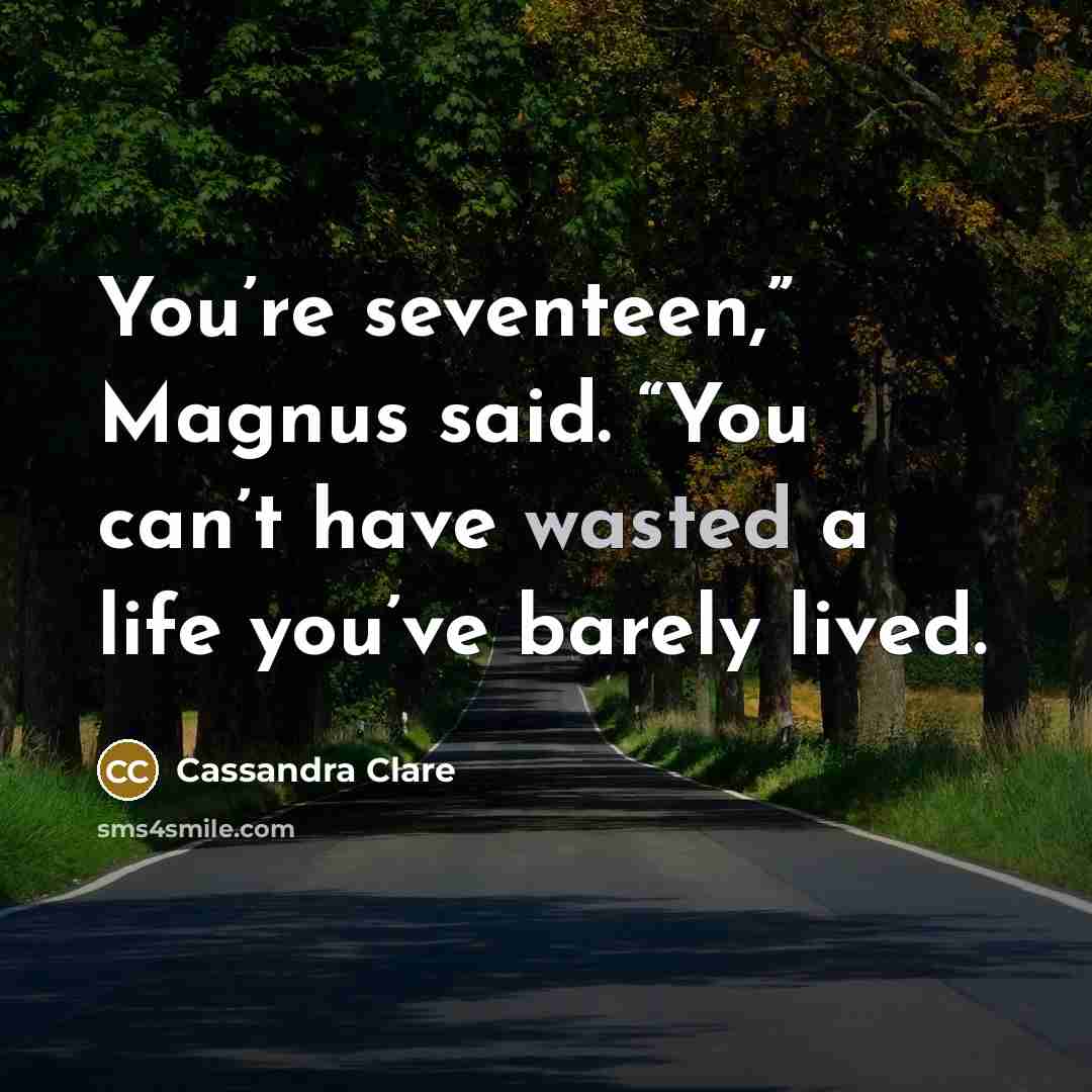 “You’re seventeen,” Magnus said. “You can’t have wasted a life…” quote by Cassandra Clare