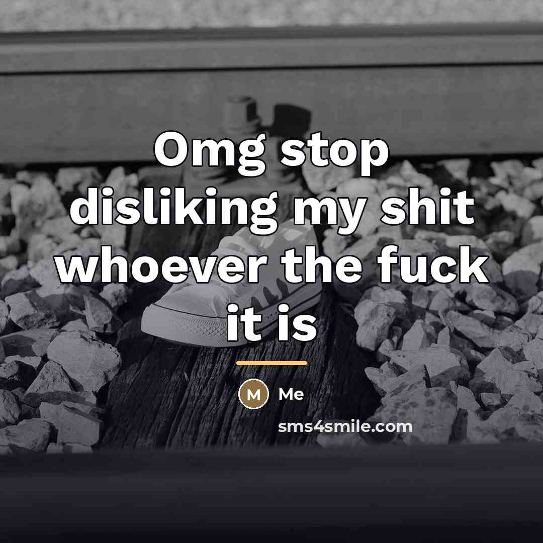 “Omg stop disliking my shit whoever the fuck it is…” quote by Me