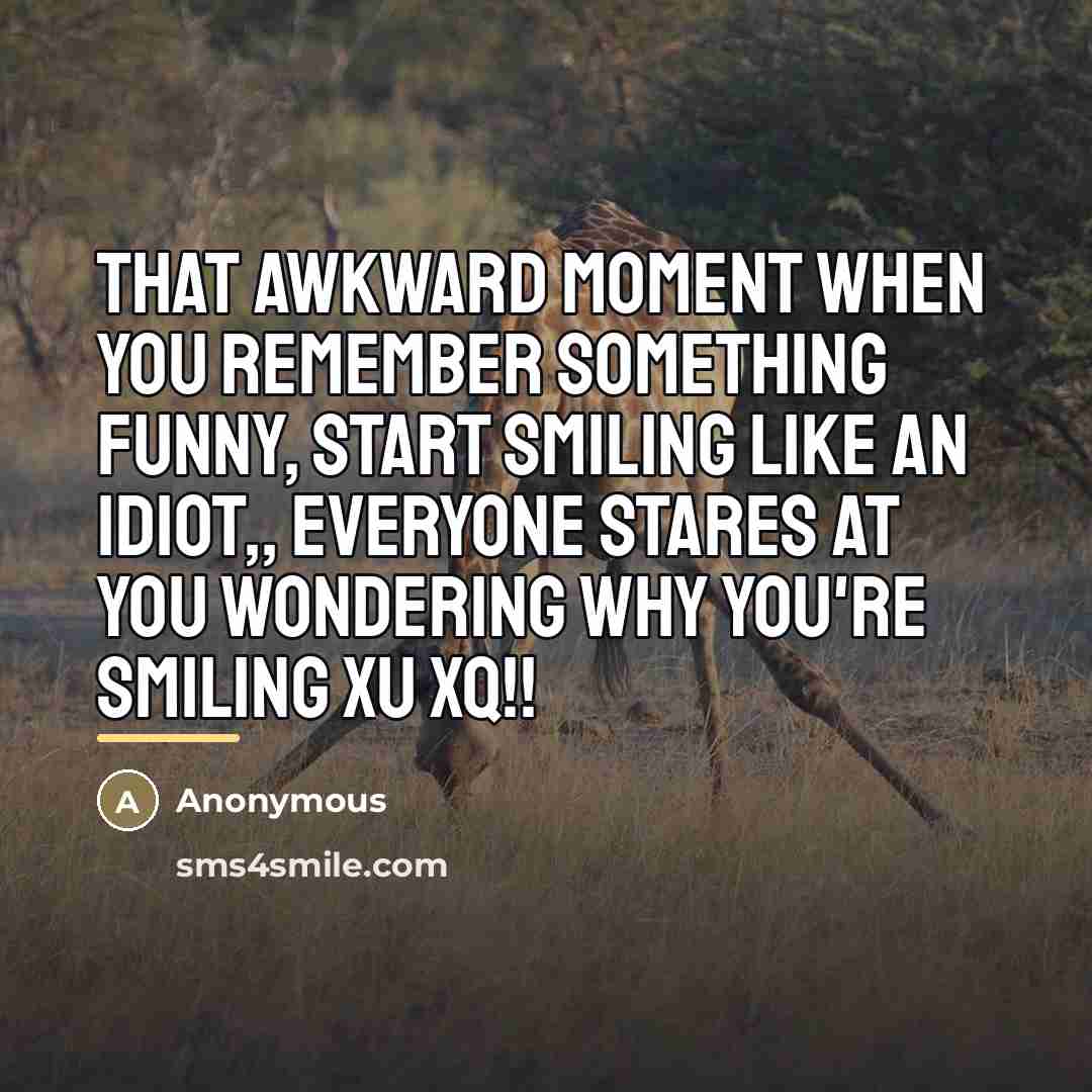 “That awkward moment when you remember something funny, start smiling…” quote by Anonymous
