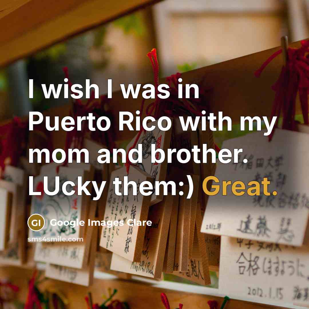 “I wish I was in Puerto Rico with my mom and brother. LUcky them:) Great.” quote by Google Images Clare