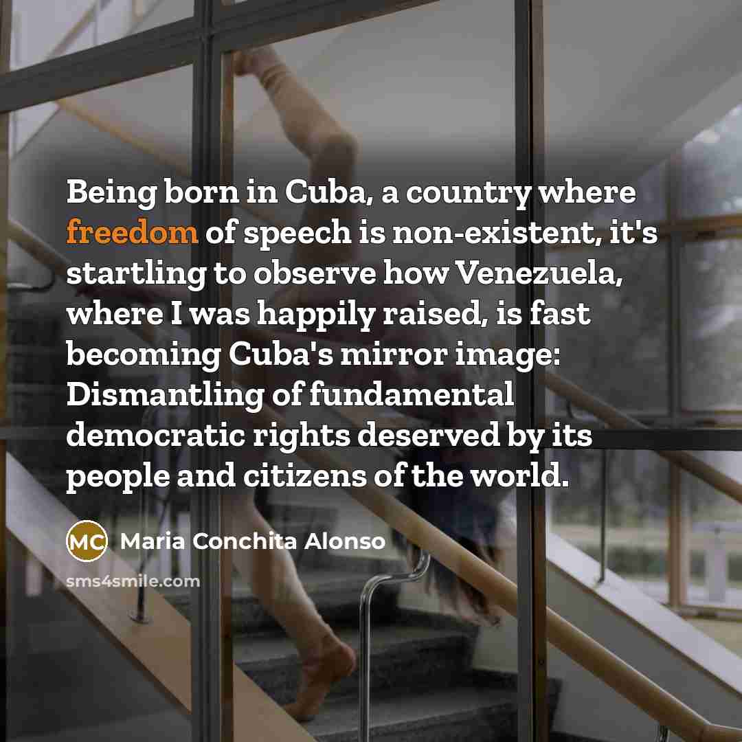 “Being born in Cuba, a country where freedom of speech…” quote by Maria Conchita Alonso