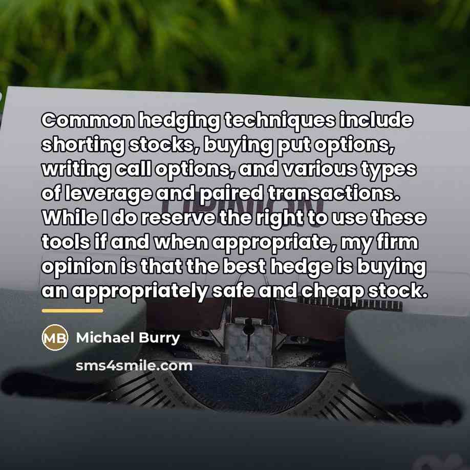 “Common hedging techniques include shorting stocks, buying put options, writing…” quote by Michael Burry