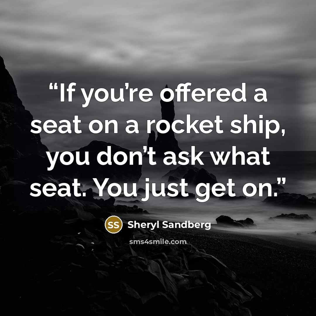 “If you’re offered a seat on a rocket ship, you don’t ask what seat. You just get on.” quote by Sheryl Sandberg