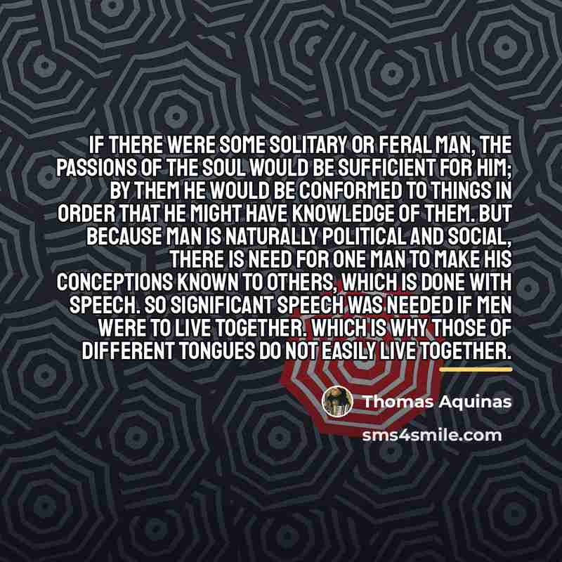 “If there were some solitary or feral man, the passions…” quote by Thomas Aquinas