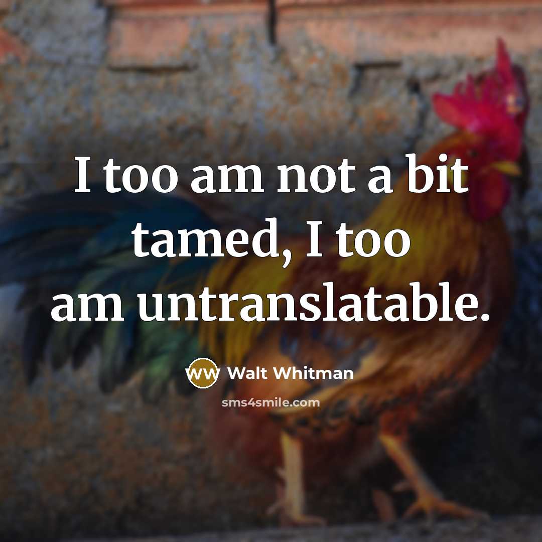 “I too am not a bit tamed, I too am…” quote by Walt Whitman