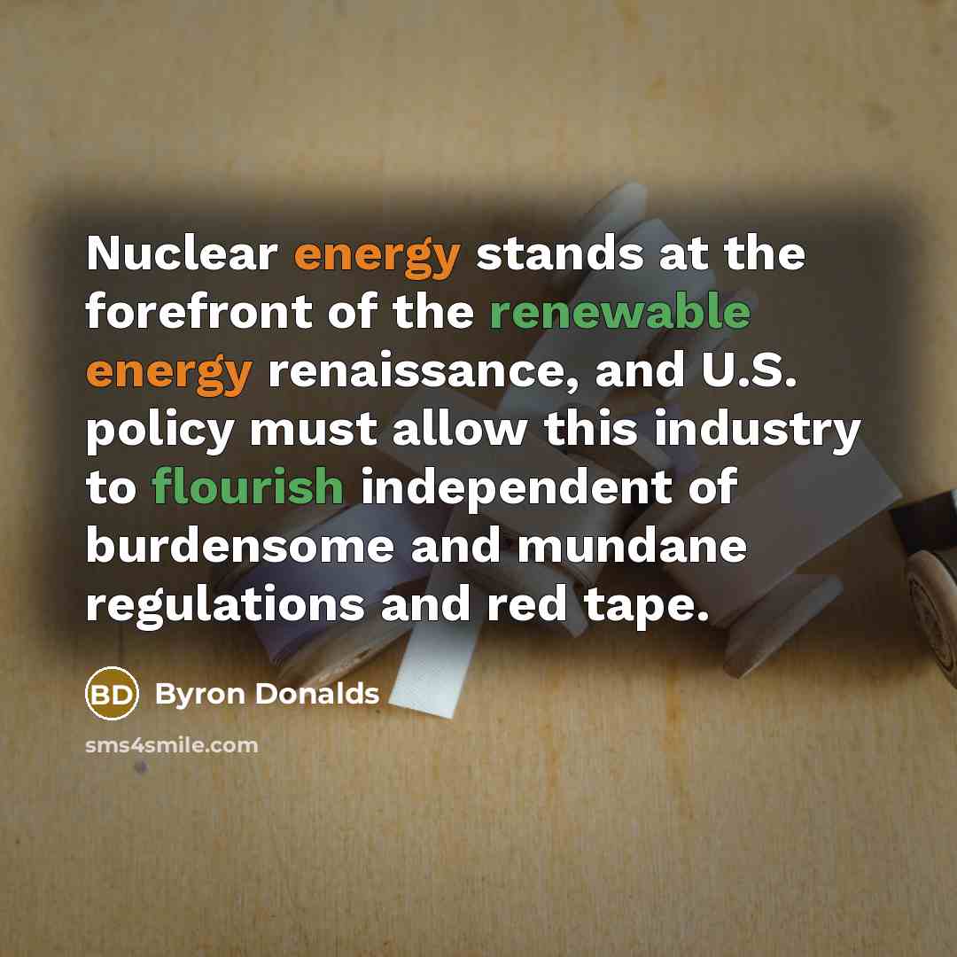 “Nuclear energy stands at the forefront of the renewable energy renaissance, and U.S. policy must allow this industry to flourish independent of burdensome and mundane regulations and red tape.” quote by Byron Donalds