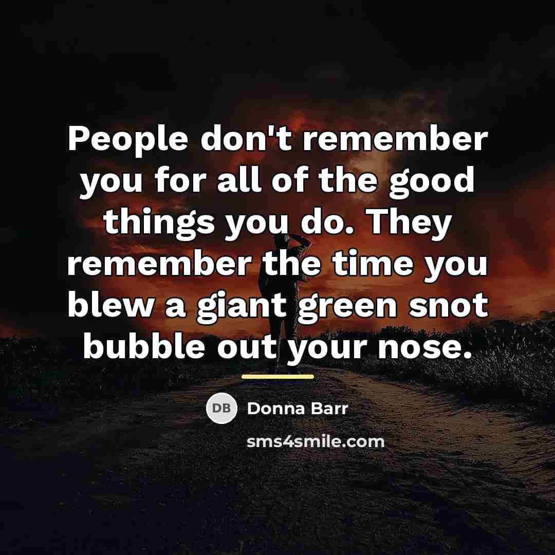 “People don't remember you for all of the good things…” quote by Donna Barr
