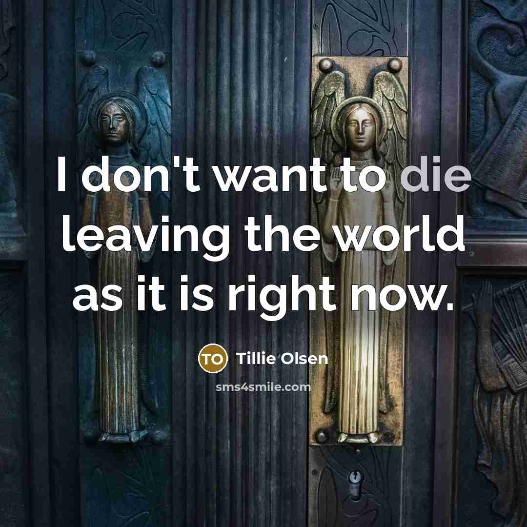“I don't want to die leaving the world as it…” quote by Tillie Olsen