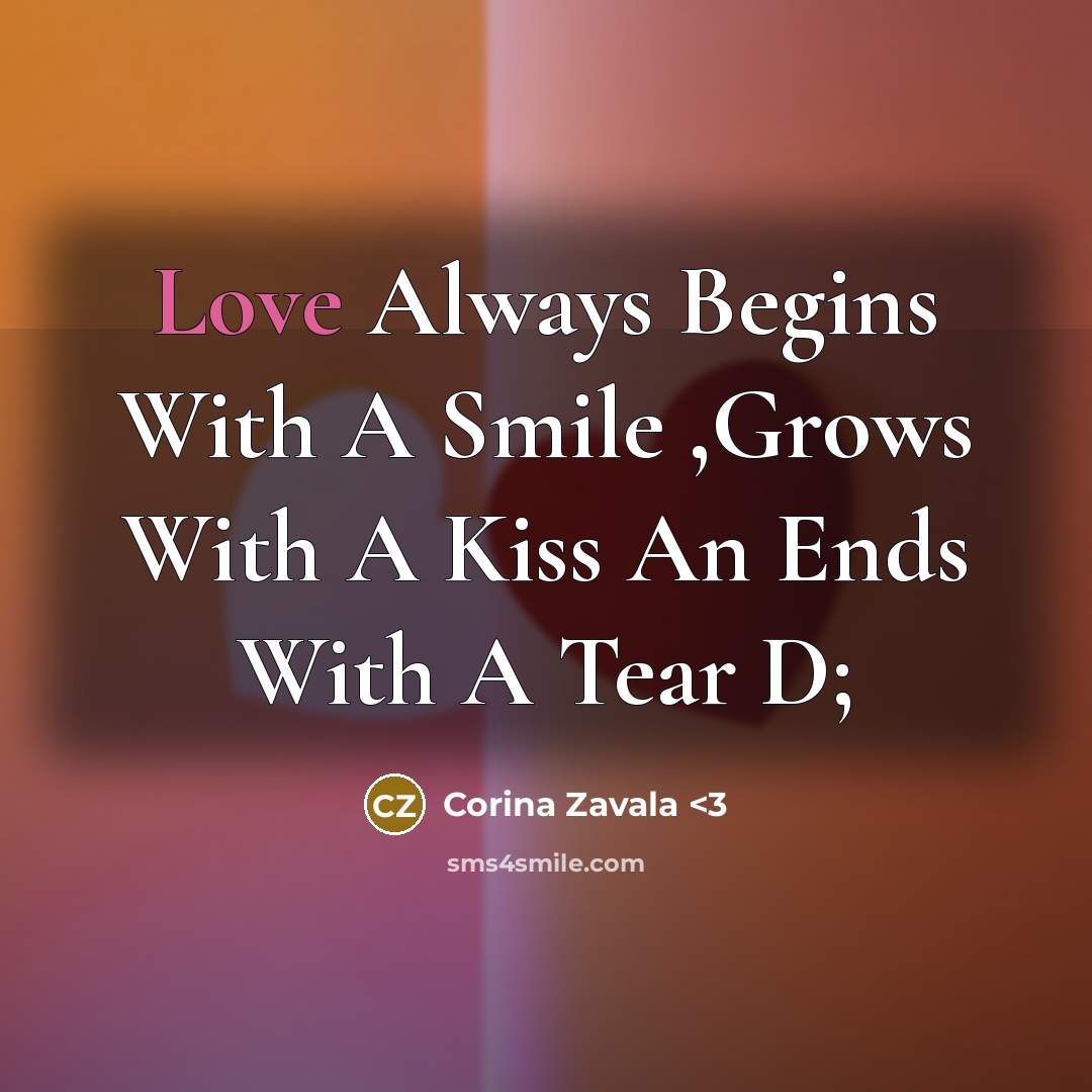 “Love Always Begins With A Smile ,Grows With A Kiss…” quote by Corina Zavala <3