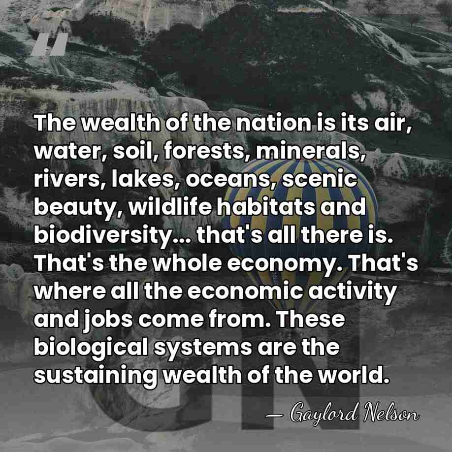 The wealth of the nation is its air, water, soil, forests, minerals,&hellip; - Gaylord Nelson