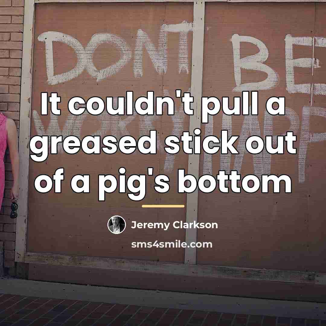 “It couldn't pull a greased stick out of a pig's…” quote by Jeremy Clarkson