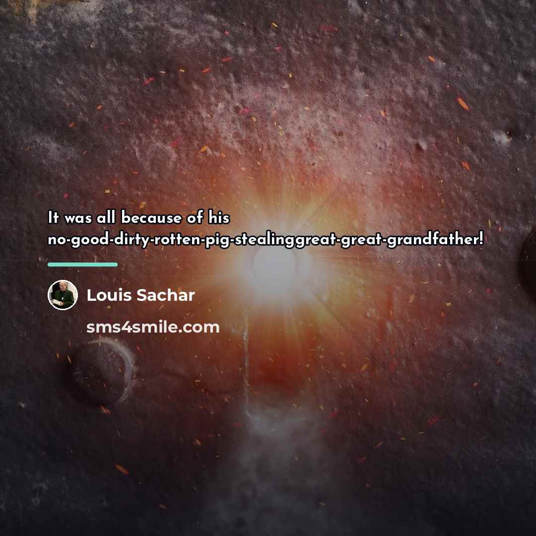 “It was all because of his no-good-dirty-rotten-pig-stealinggreat-great-grandfather!…” quote by Louis Sachar