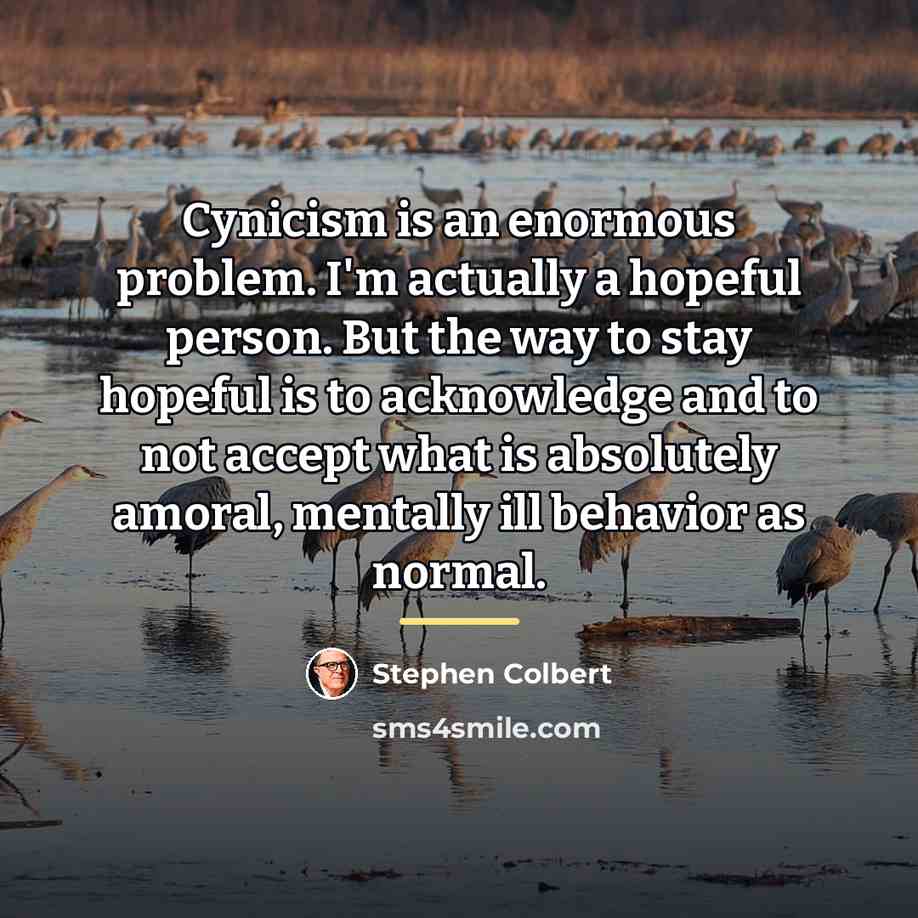 “Cynicism is an enormous problem. I'm actually a hopeful person.…” quote by Stephen Colbert