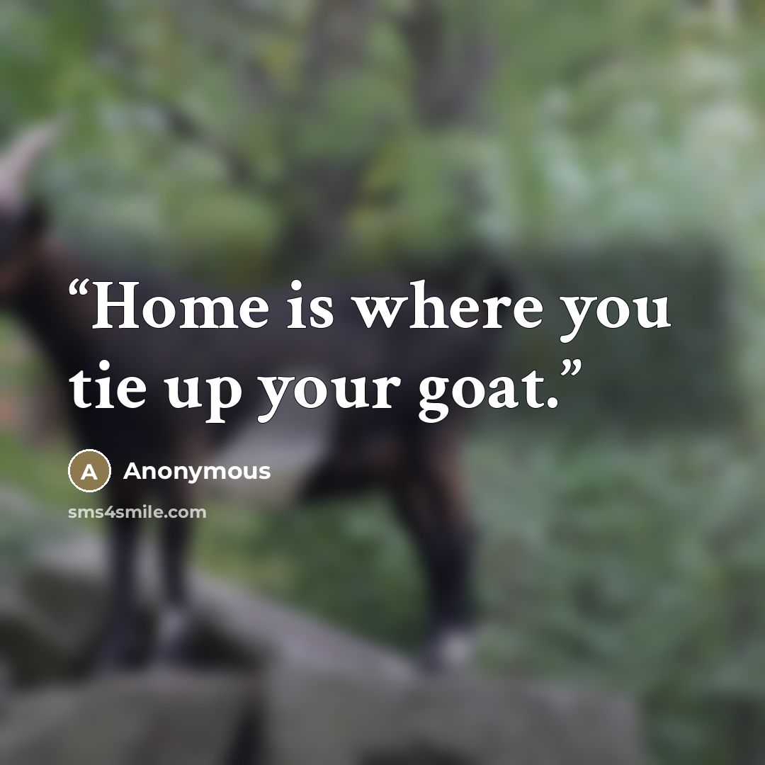 “Home is where you tie up your goat.” quote by Anonymous