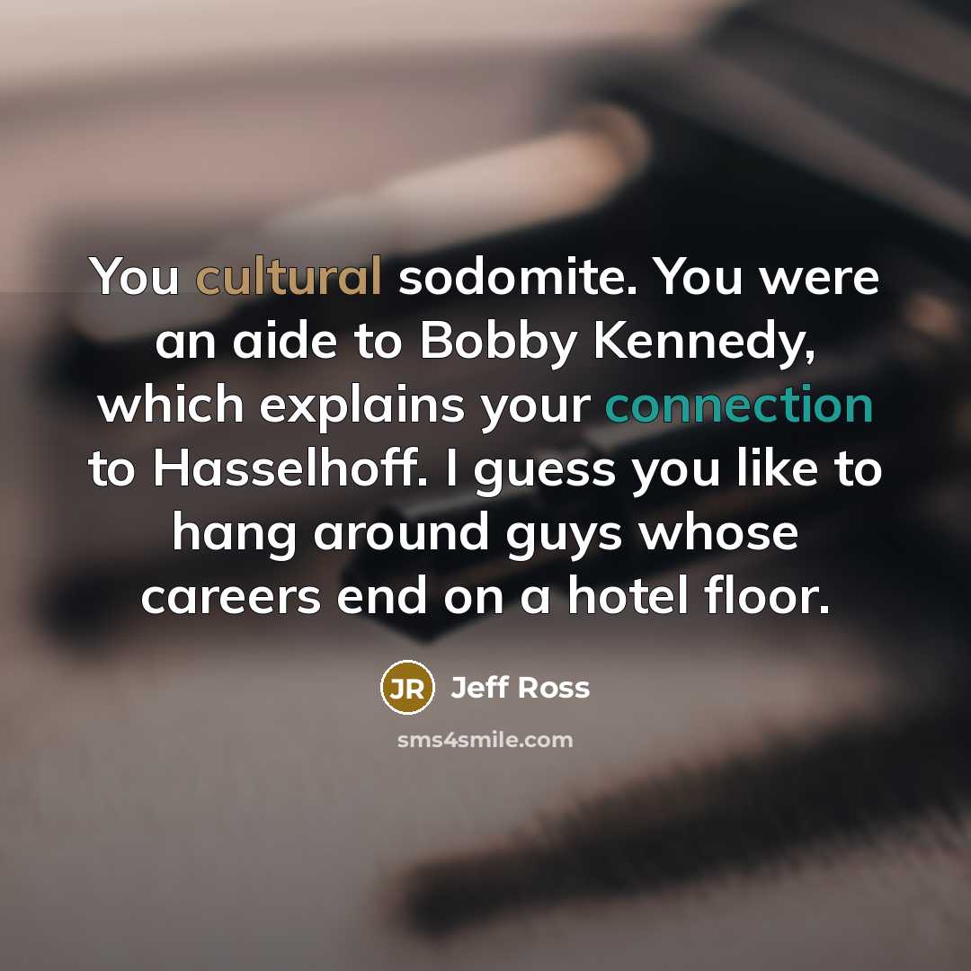 “You cultural sodomite. You were an aide to Bobby Kennedy,…” quote by Jeff Ross
