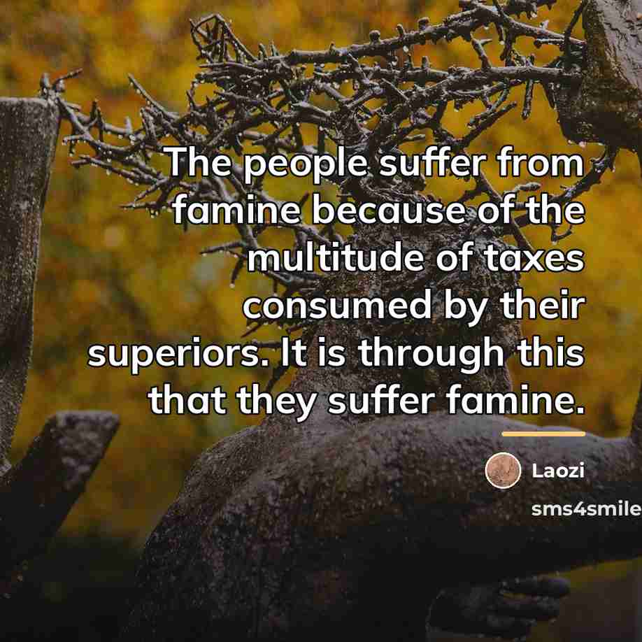 “The people suffer from famine because of the multitude of…” quote by Laozi