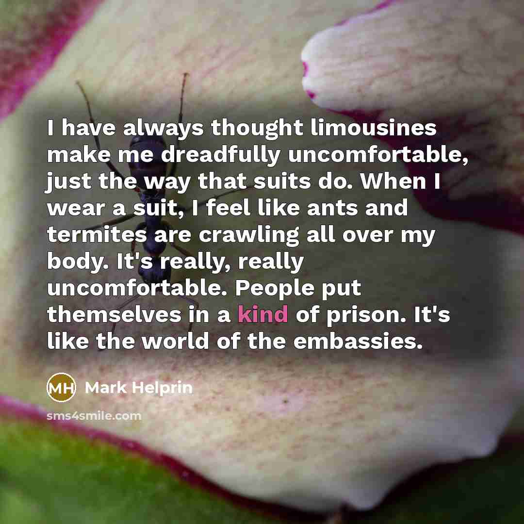 “I have always thought limousines make me dreadfully uncomfortable, just…” quote by Mark Helprin