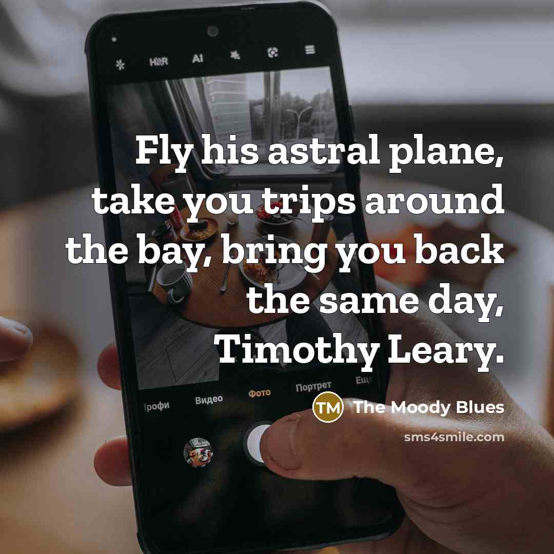 “Fly his astral plane, take you trips around the bay, bring you back the same day, Timothy Leary.” quote by The Moody Blues