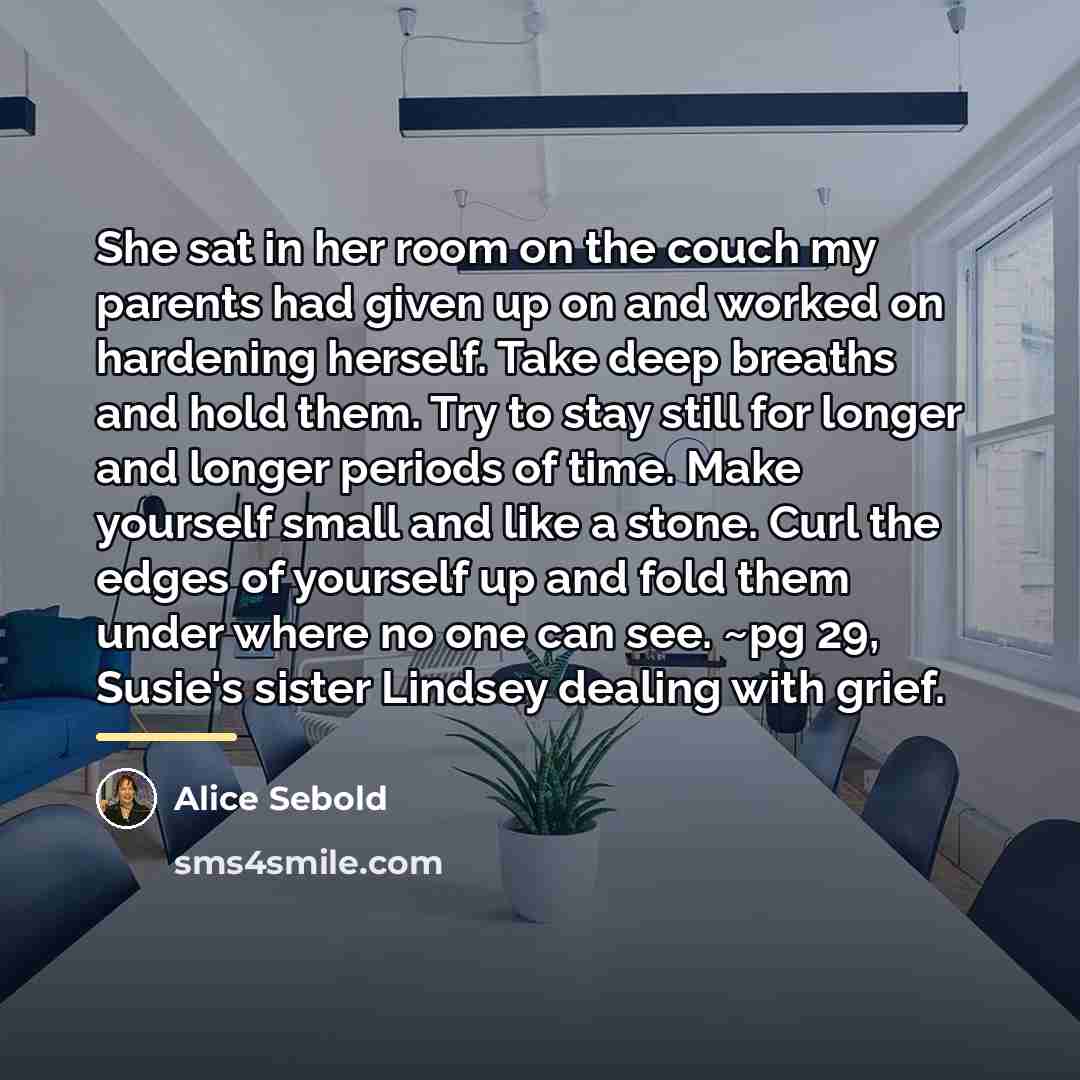 “She sat in her room on the couch my parents…” quote by Alice Sebold