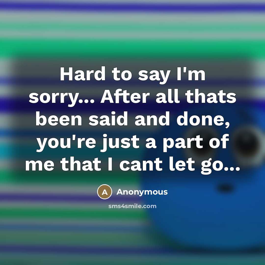 “Hard to say I'm sorry... After all thats been said and done, you're just a part of me that I cant let go...” quote by Anonymous
