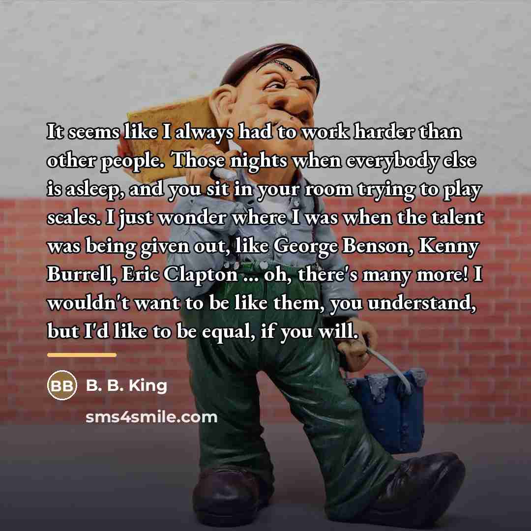 “It seems like I always had to work harder than…” quote by B. B. King