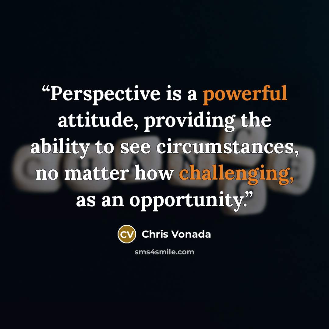 “Perspective is a powerful attitude, providing the ability to see circumstances, no matter how challenging, as an opportunity.” quote by Chris Vonada