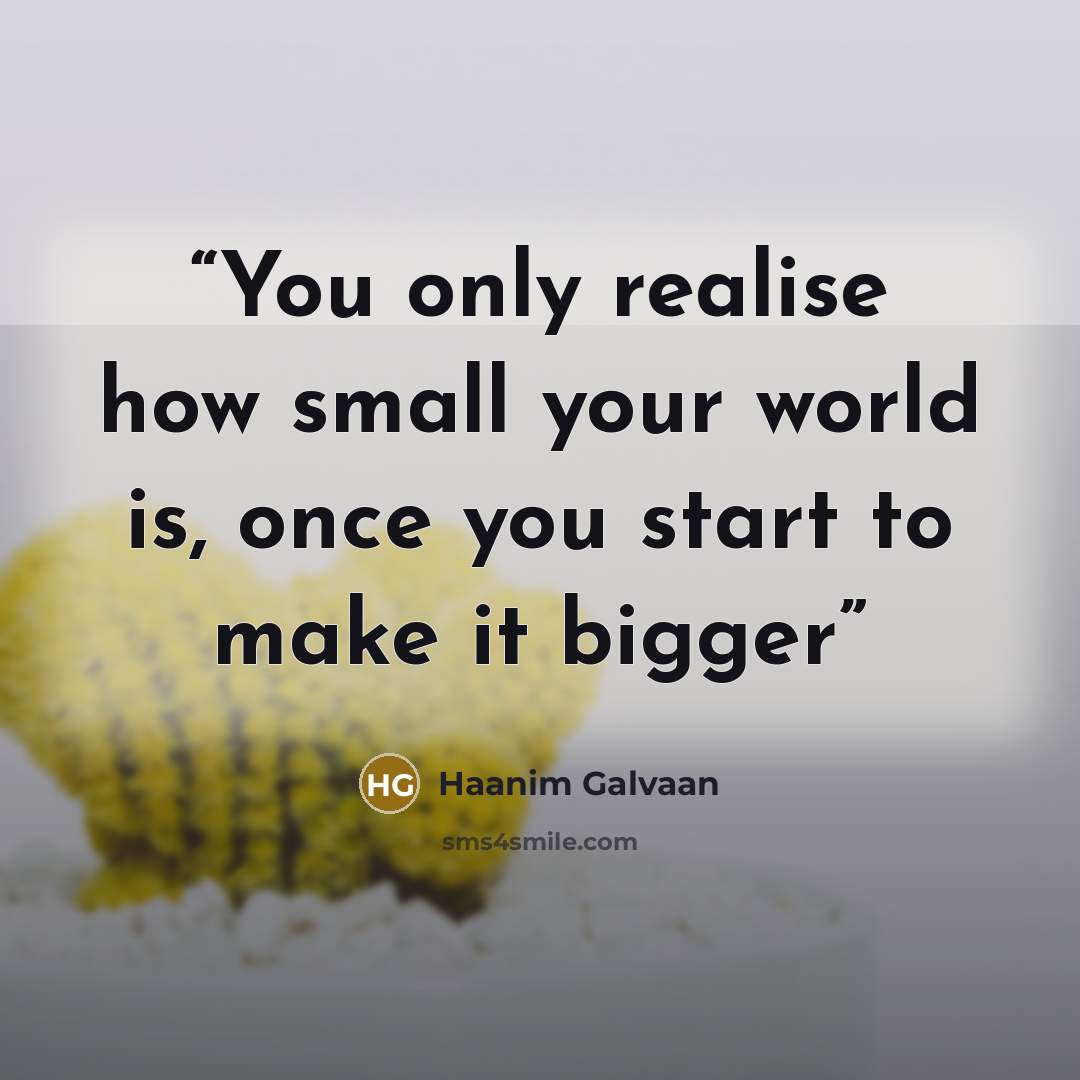 “You only realise how small your world is, once you start to make it bigger” quote by Haanim Galvaan
