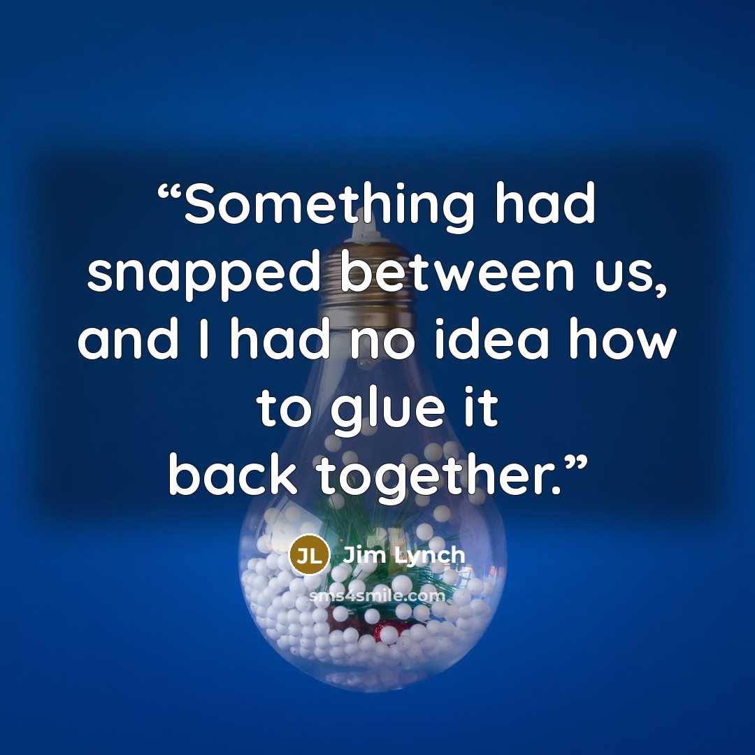 “Something had snapped between us, and I had no idea how to glue it back together.” quote by Jim Lynch