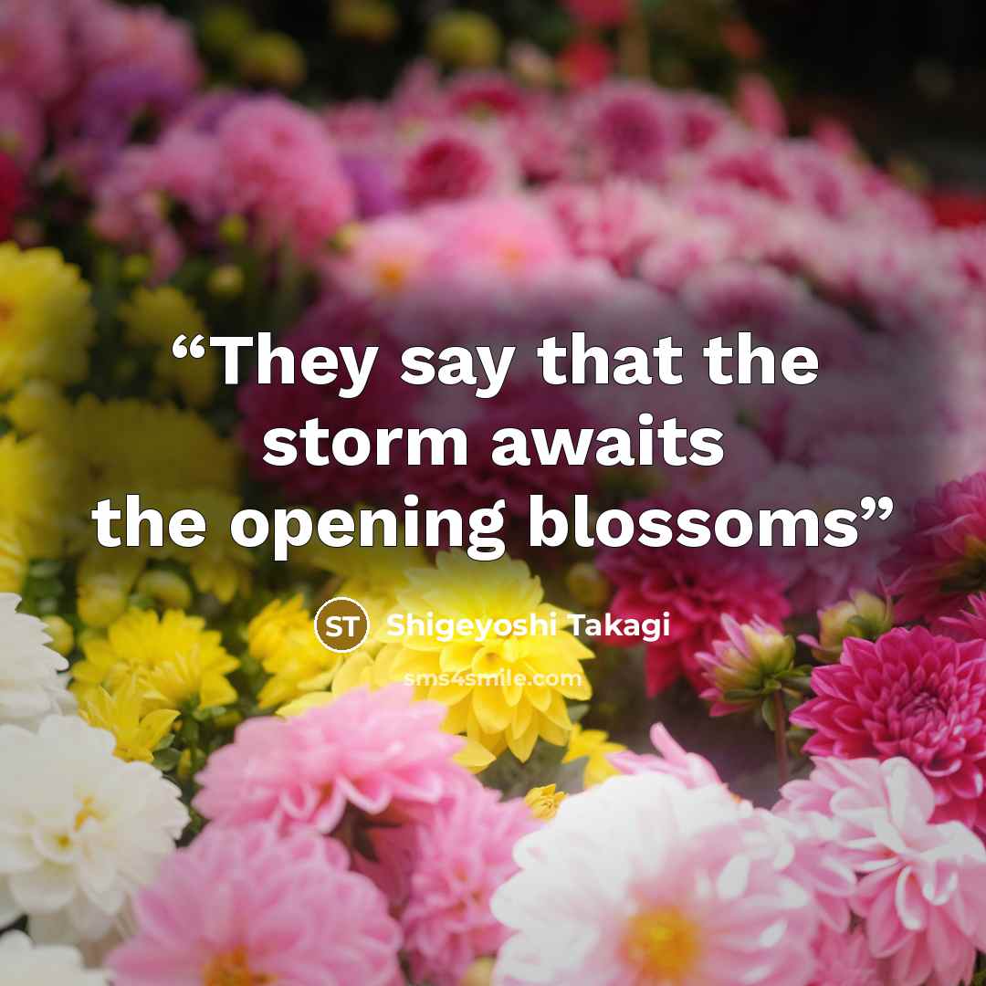 “They say that the storm awaits the opening blossoms” quote by Shigeyoshi Takagi