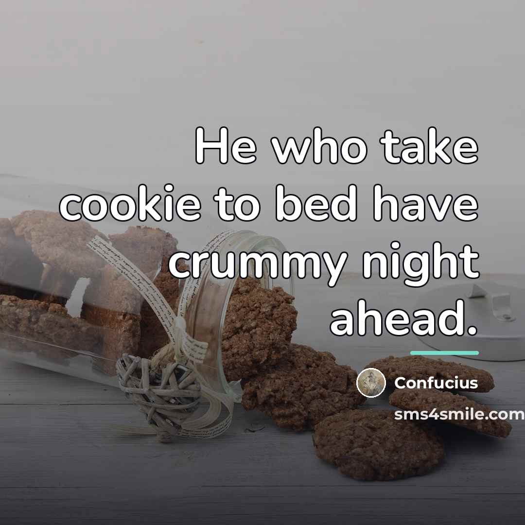 “He who take cookie to bed have crummy night ahead.…” quote by Confucius