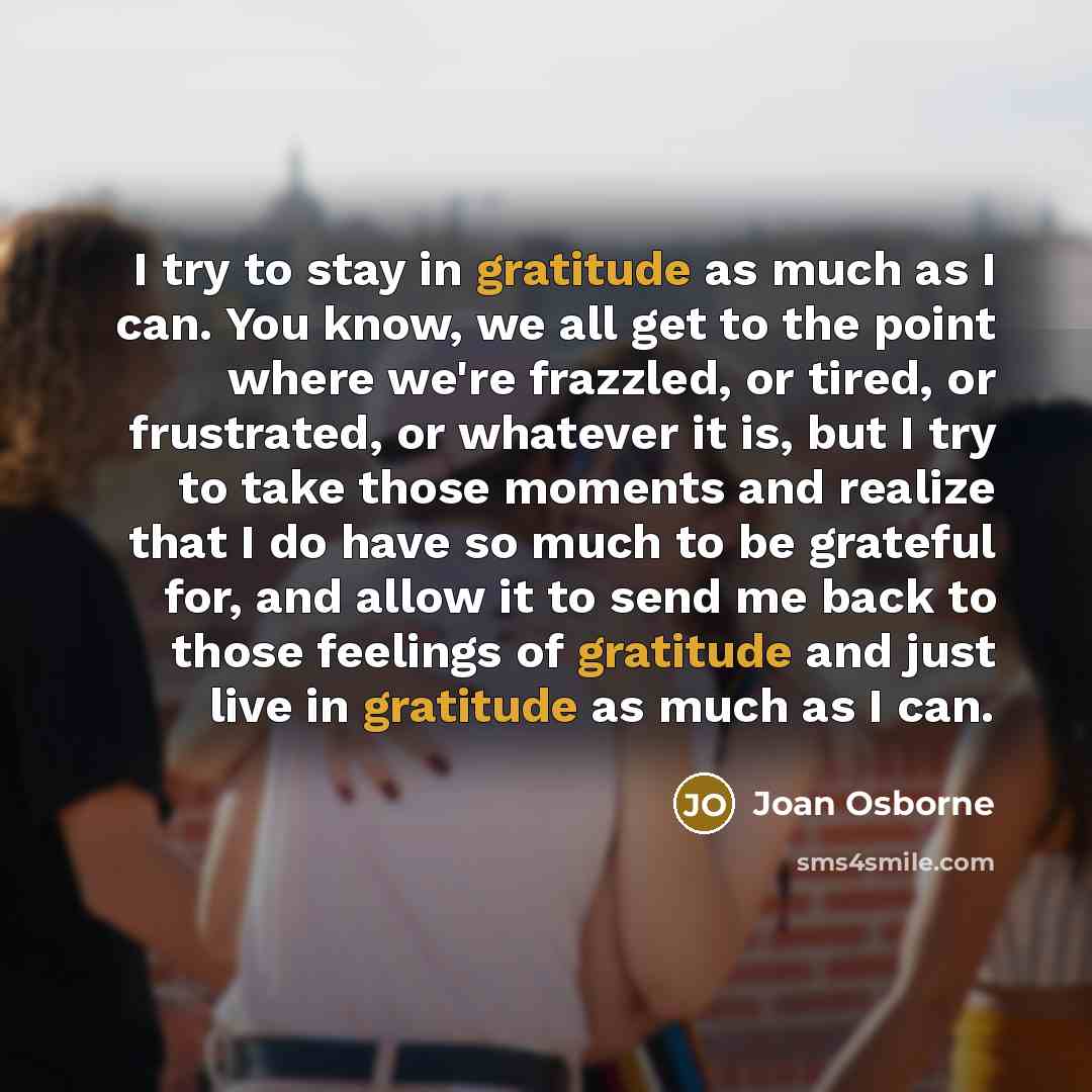 “I try to stay in gratitude as much as I…” quote by Joan Osborne