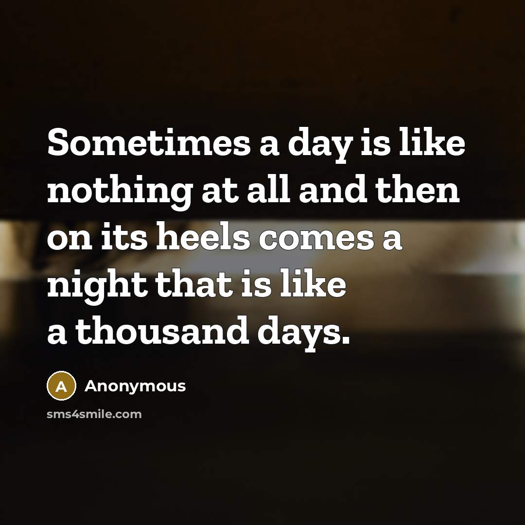 “Sometimes a day is like nothing at all and then on its heels comes a night that is like a thousand days.” quote by Anonymous